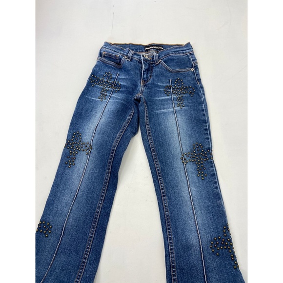 Women's 1990's Studded Boot Cut Jeans Blue Sz One - Picture 2 of 4